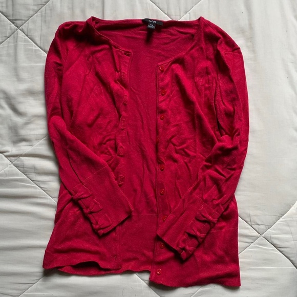 Jacob women's scarlet red cardigan with buttons and bow details, size small - Picture 1 of 3